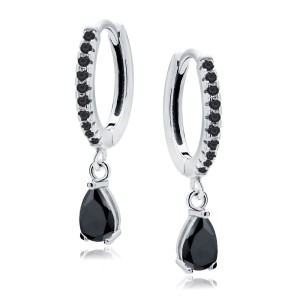 Cercei rotunzi argint cu pietre negre Teardrop DiAmanti Z1999DER_B-DIA (Argint 925‰ 2 g.)